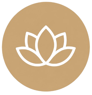 Lotus flower icon on gold circle | New Essence Health