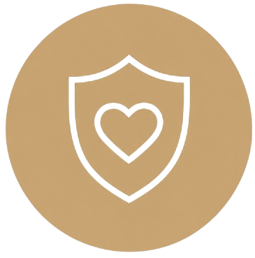 Shield with heart icon in beige circle | New Essence Health